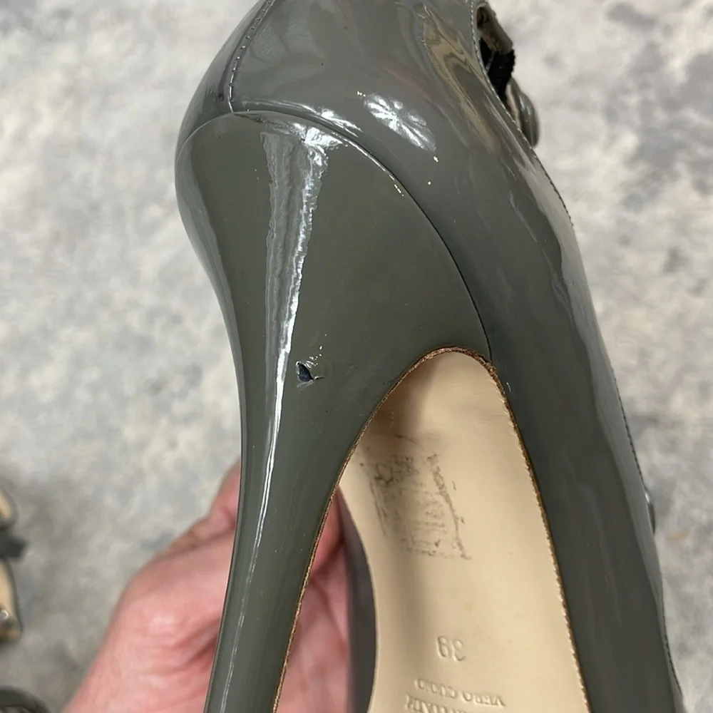 Loriblu Patent Leather Strappy Cage Heels Gray Stiletto Tall Italy Sz 39